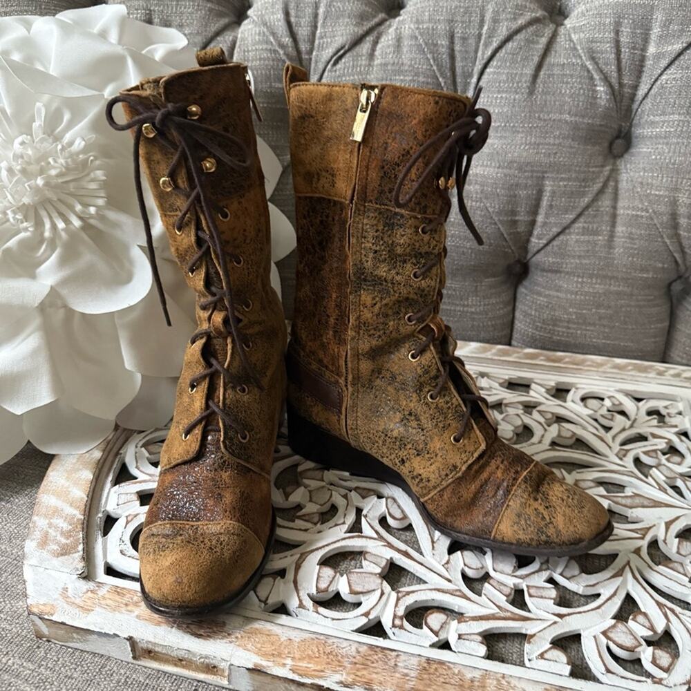 Michael Kors Lace Up Side Zip Boots Women’s 8.5 - Picture 2 of 13